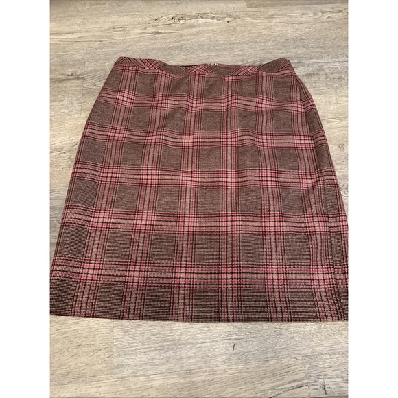 Talbots Plaid Multipattern Knee Length Pencil Skirt NWOT Sz 14 Brown Pink Casual - Picture 1 of 6
